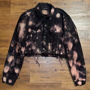 GAP Black Acid Wash Distress Button Up Cropped Long Sleeve Jean Jacket Size XS